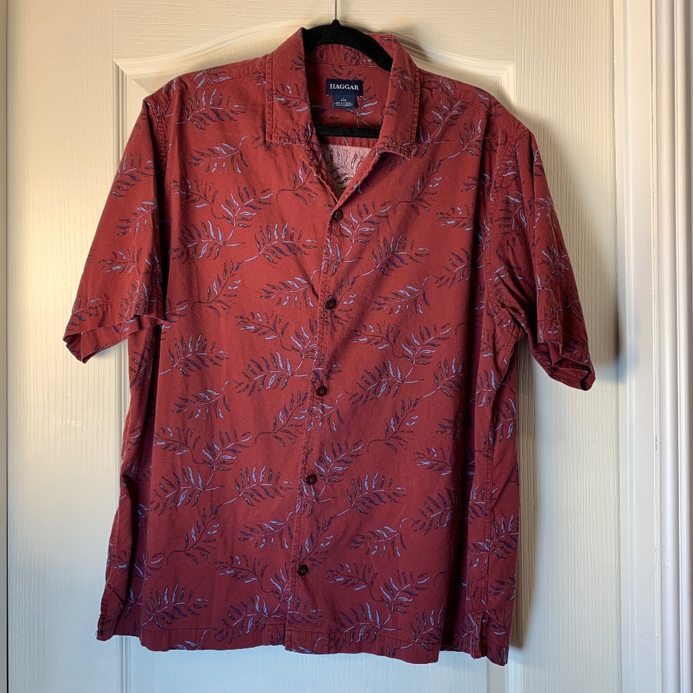 Haggar Men’s Short-Sleeve‎ Vacation Shirt – Palm Leaf Print - Tropical - Casual